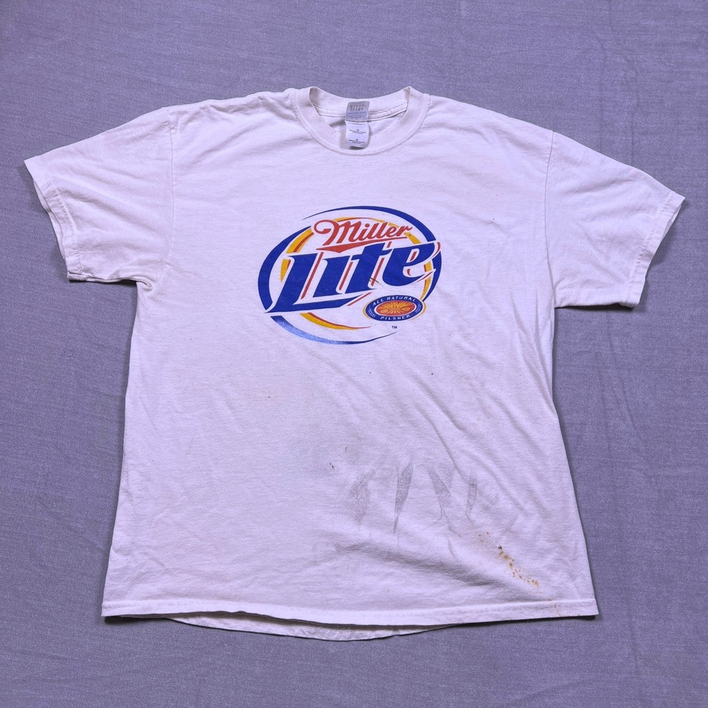 VTG Miller Lite Promo T Shirt Mens‎ XL White Short Sleeve Graphic Tee Beer